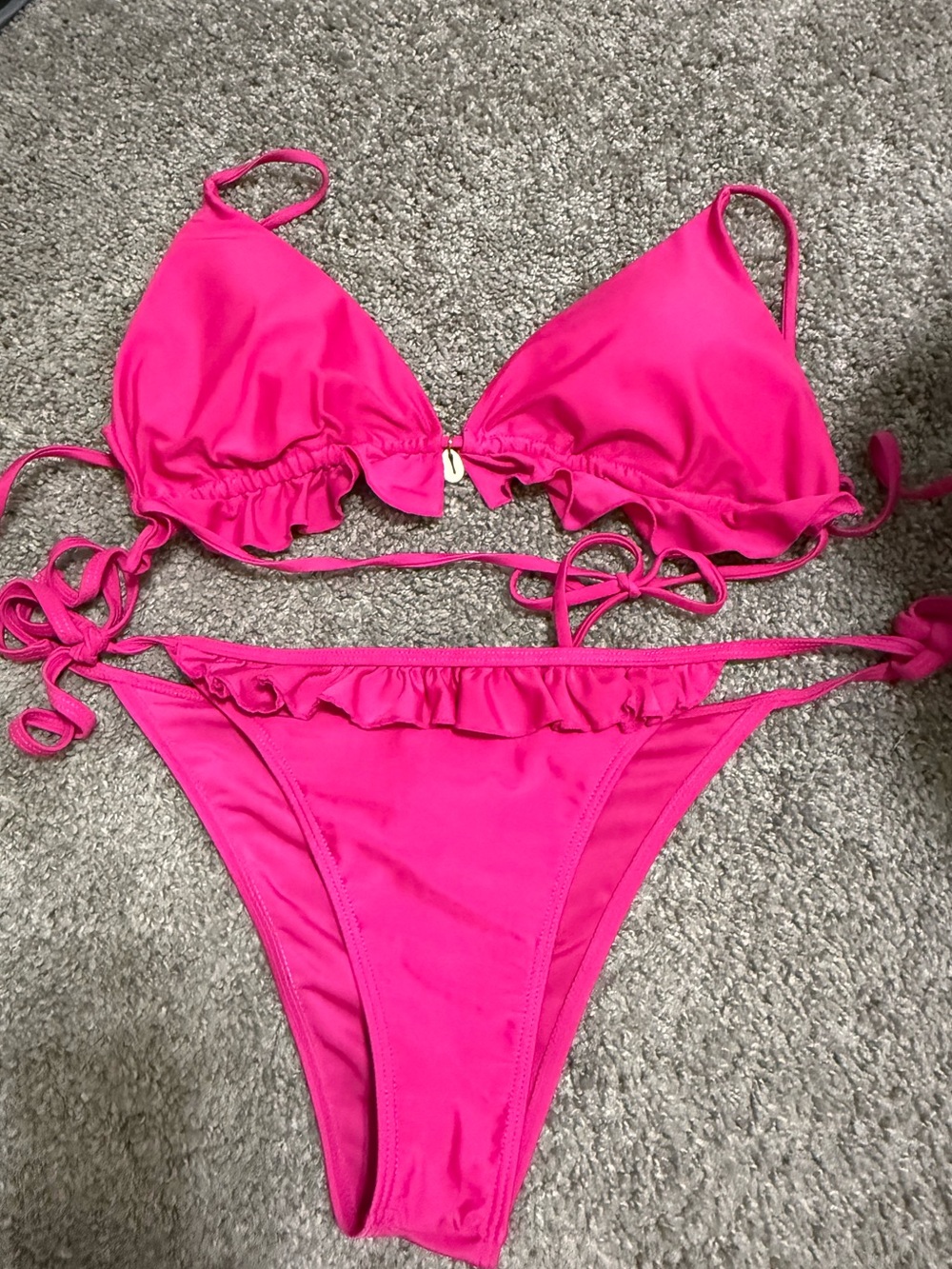 SHEIN Women’s Bright Pink Ruffle Bikini Set